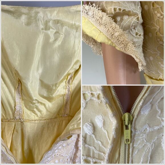 Vintage 60s Yellow‎ Eyelet Maxi Dress // Size XS - Picture 4 of 4